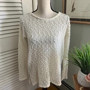 AEROPOSTALE Sweater Womens Small Cream Metallic Soft Boucle Knit Winter Holiday